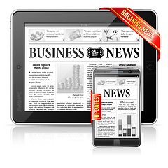 Image showing Breaking News Concept - Tablet PC & Smartphone Business News