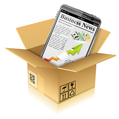Image showing Cardboard Box with Smart Phone