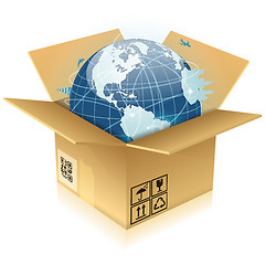 Image showing Cardboard Box with Earth