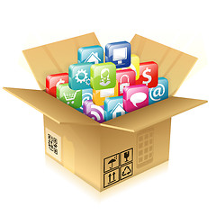 Image showing Cardboard Box with Set of Icons