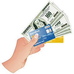 Image showing Hand with Dollar Bills and Credit Cards
