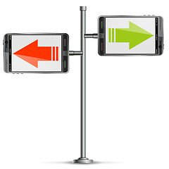 Image showing Pole with Smartphone and Arrows