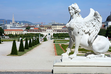 Image showing Sphinx statue and Belvedere garden in Vienna, Austria