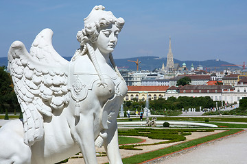 Image showing Sphinx statue and Belvedere garden in Vienna, Austria