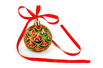 Image showing Christmas ball with red ribbon