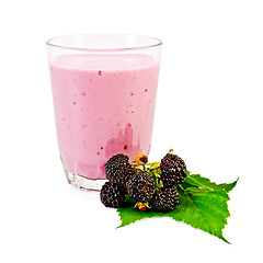 Image showing Milkshake with a blackberry and a leaf