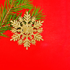 Image showing Christmas snowflake with sprigs of spruce