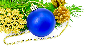 Image showing Christmas blue ball with golden ornaments