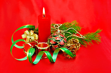 Image showing Christmas composition with a candle
