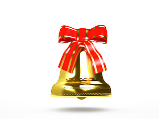 Image showing Golden bell with red bow.