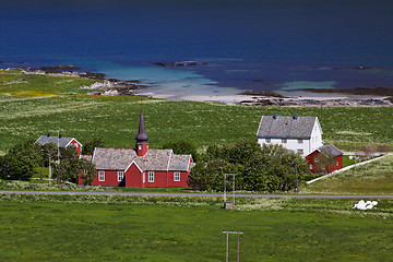 Image showing Red church on Lofoten