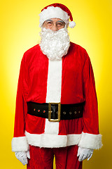 Image showing Isolated aged male dresses in Santa attire