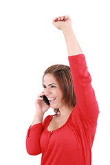 Image showing Bright picture of happy woman with cell phone 