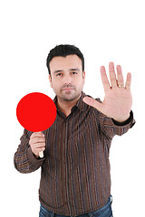 Image showing Businessman making stop sign, isolated on white