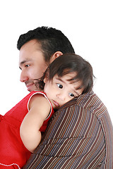 Image showing Portrait of happy father and his adorable little daughter.  Focu