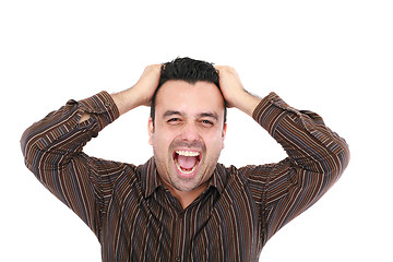 Image showing Man screaming at the camera, close up head and shoulders 