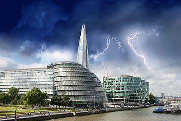 Image showing Storm over London city hall with Thames river, panoramic view fr