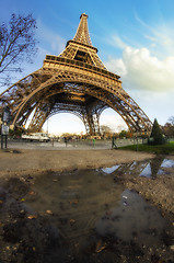 Image showing Dramatic view of Eiffel Tower with Sky on Background