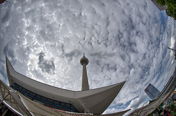 Image showing Alexanderplatz, wide angle with with cloudy summer sky - Berlin