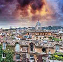 Image showing Wonderful view of Rome at sunset with St Peter Cathedral