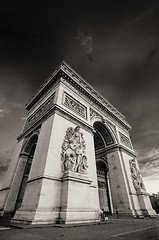 Image showing Dramatic Sky above Triumph Arc in Paris with Sunset Colors