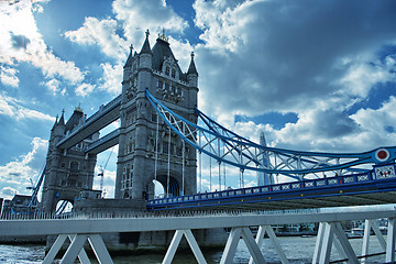 Image showing Famous Tower Bridge in the sunny autumn morning, London, England