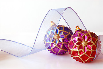 Image showing Christmas Ornaments and Ribbon