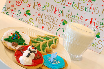 Image showing Christmas Cookies and Milk