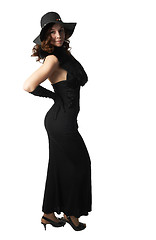 Image showing girl in a black dress and a hat