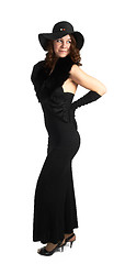 Image showing girl in a black dress and a hat