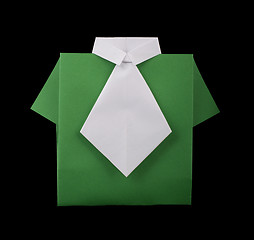 Image showing Isolated paper made green shirt with white tie