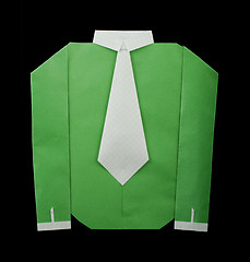 Image showing Isolated paper made green shirt with white tie