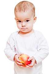Image showing Baby girl with healthy food isolated