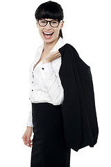 Image showing Excited corporate lady having great time
