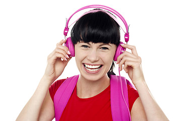 Image showing Trendy music lover college student