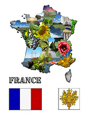 Image showing The map and the arms of France with images