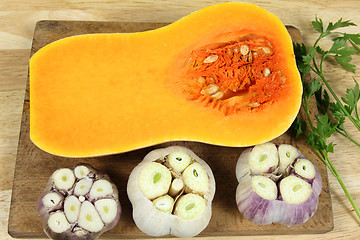 Image showing Pumpkin and garlic