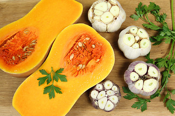 Image showing Pumpkin and garlic