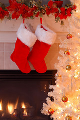 Image showing Christmas Stockings by the Fireplace