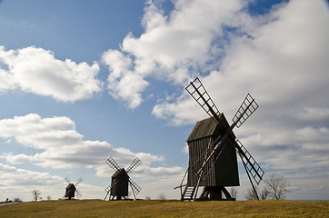 Image showing Row of windmills