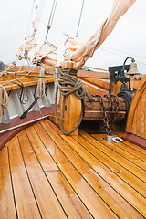 Image showing Close-up shot of rope. Taken at a shipyard. 