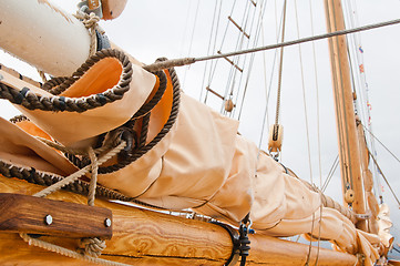 Image showing Close-up shot of rope. Taken at a shipyard. 