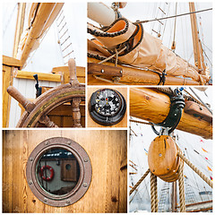 Image showing Ancient sailing vessel collage.Yachting concept 