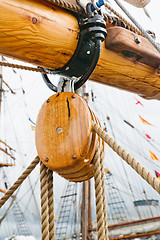 Image showing Close-up shot of rope. Taken at a shipyard. 