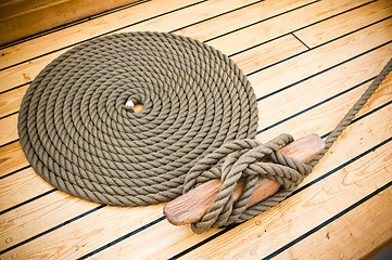 Image showing Close-up shot of rope. Taken at a shipyard. 