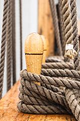 Image showing Close-up shot of rope. Taken at a shipyard. 