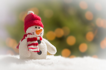 Image showing Cute Snowman Over Abstract Background