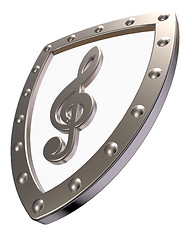 Image showing clef on metal shield
