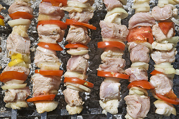 Image showing Raw shashlik on a skewer