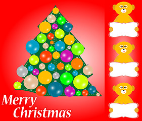 Image showing Christmas tree with balls and lemur with blank card